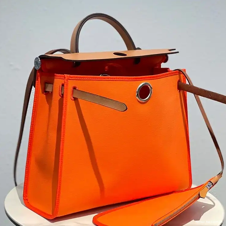 Affordable Herbag Palladium Bag Hermes Hardware In Orange Brown Canvas 0323